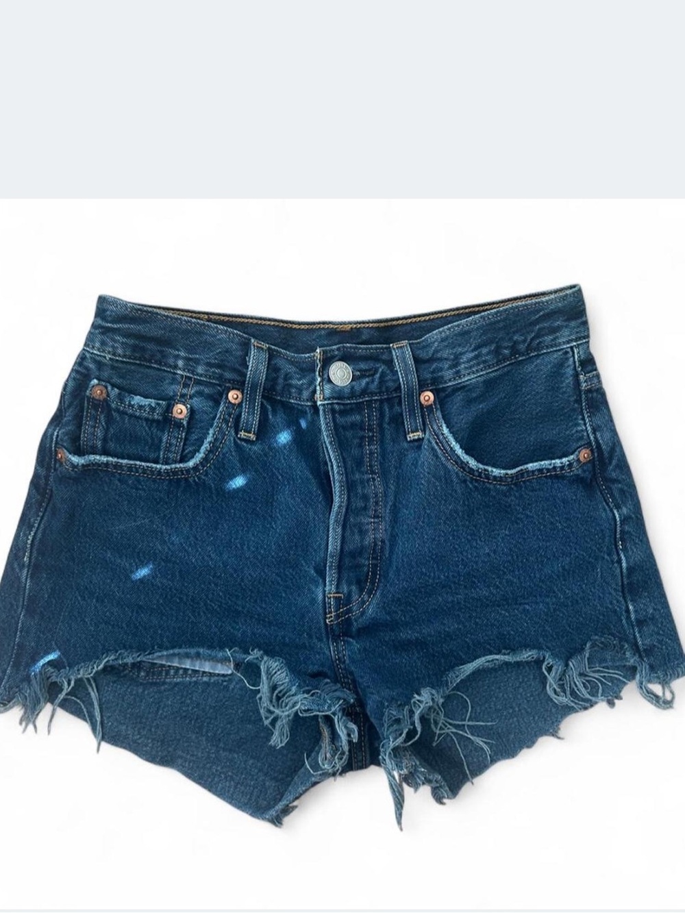 Levi's Dark Blue Distressed Denim Cutoff Shorts
